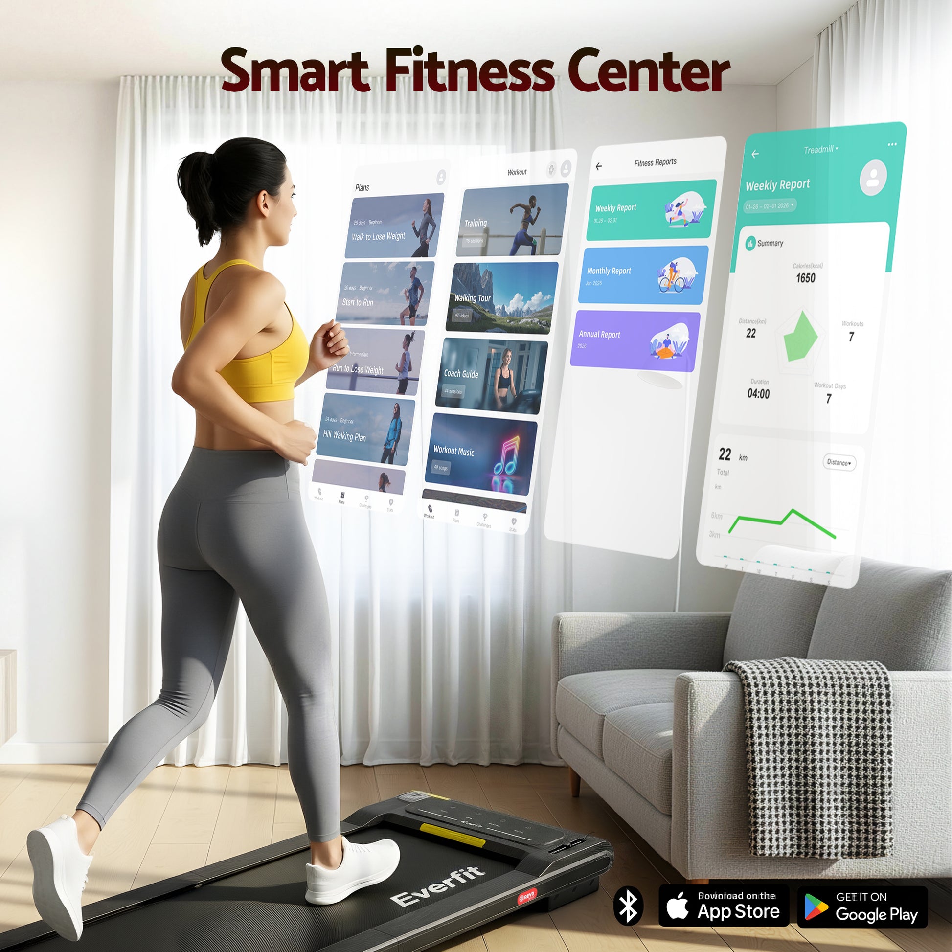 Everfit Walking Pad Treadmill 2 in 1 Foldable Under Desk for Home Gym With 38cm Belt With APP - Image 5