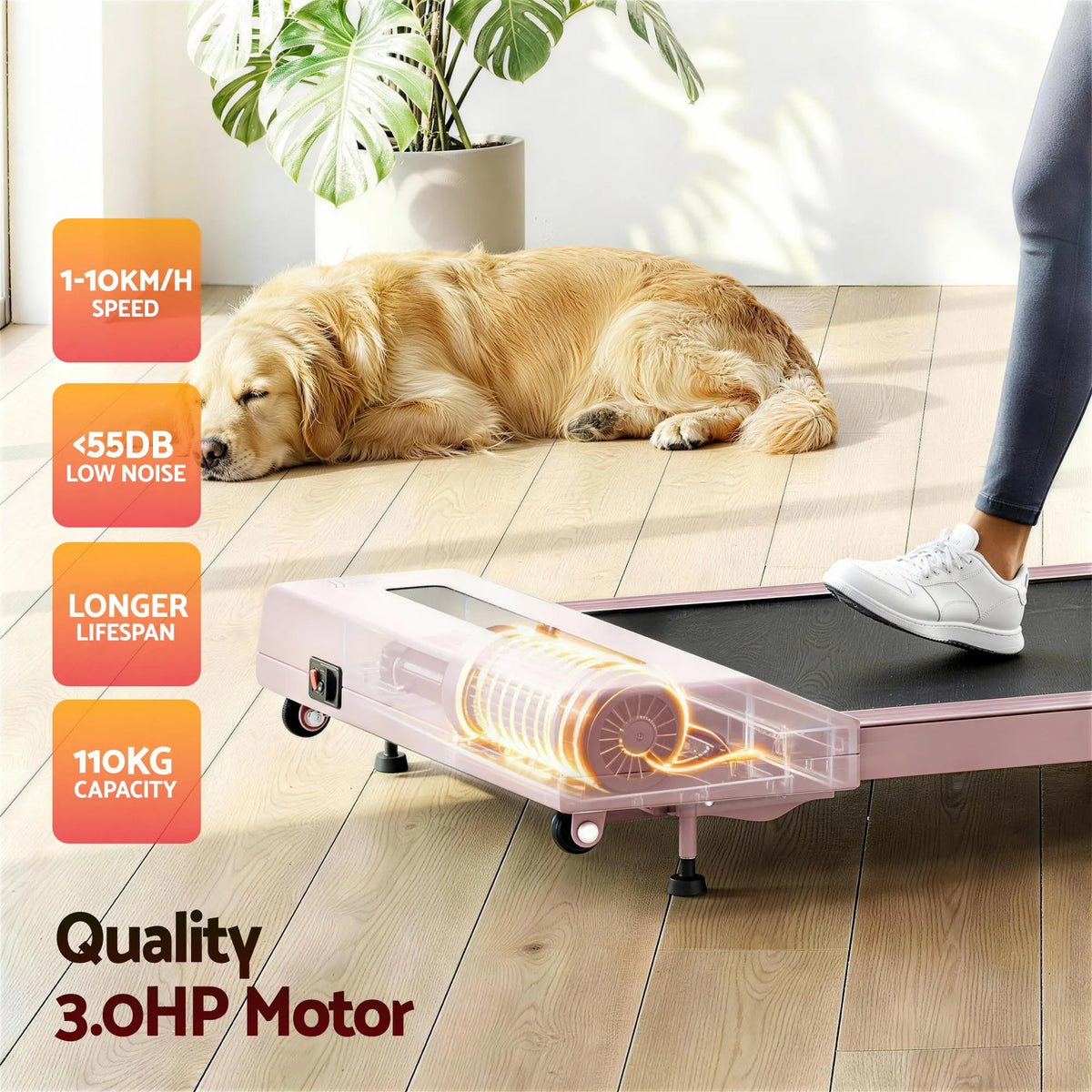 Everfit 3 in 1 Treadmill Electric Walking Pad Incline Under Desk Home Gym 380mm Pink - Image 8