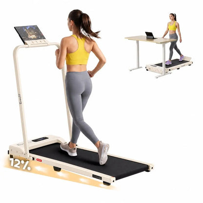 Everfit 3 in 1 Walking Pad Treadmill 12% Incline Foldable Under Desk Treadmills for Home 38cm Beige - Image 2
