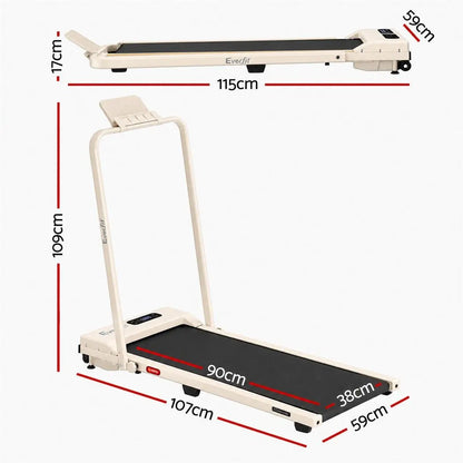 Everfit 3 in 1 Walking Pad Treadmill 12% Incline Foldable Under Desk Treadmills for Home 38cm Beige - Image 3