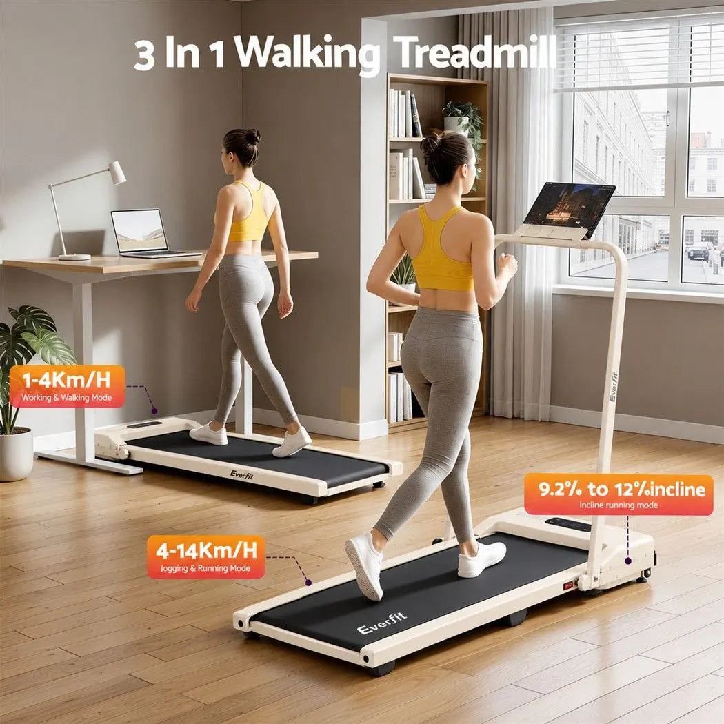 Everfit 3 in 1 Walking Pad Treadmill 12% Incline Foldable Under Desk Treadmills for Home 38cm Beige - Image 5