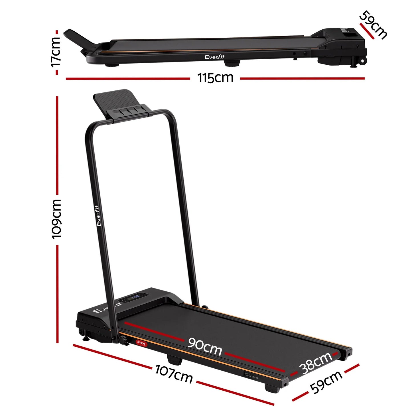 Everfit 3 in 1 Walking Pad Treadmill 12% Incline Foldable Under Desk Treadmills for Home Gym With 38cm Wide Belt Black - Image 2