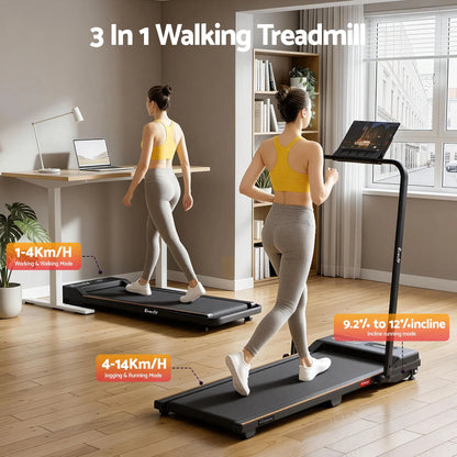 Everfit 3 in 1 Walking Pad Treadmill 12% Incline Foldable Under Desk Treadmills for Home Gym With 38cm Wide Belt Black - Image 4