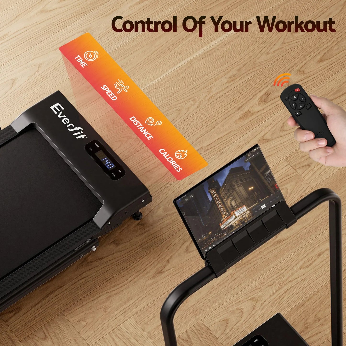 Everfit 3 in 1 Walking Pad Treadmill 12% Incline Foldable Under Desk Treadmills for Home Gym With 38cm Wide Belt Black - Image 7