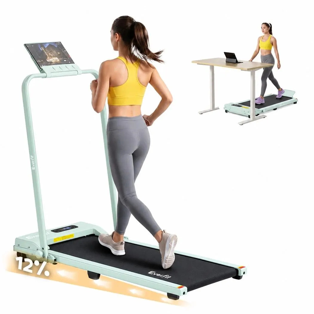 Everfit 3 in 1 Walking Pad Treadmill 12% Incline Foldable Under Desk Treadmills for Home 38cm Green - Image 2
