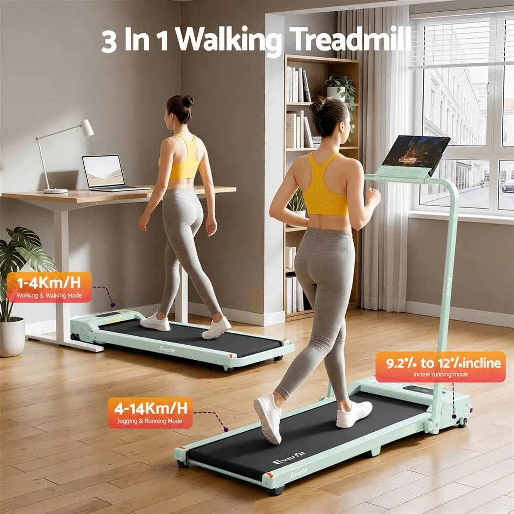 Everfit 3 in 1 Walking Pad Treadmill 12% Incline Foldable Under Desk Treadmills for Home 38cm Green - Image 5