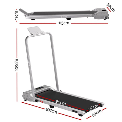 Everfit 3 in 1 Walking Pad Treadmill 12% Incline Foldable Under Desk Treadmills for Home Gym With 38cm Wide Belt Silver - Image 2