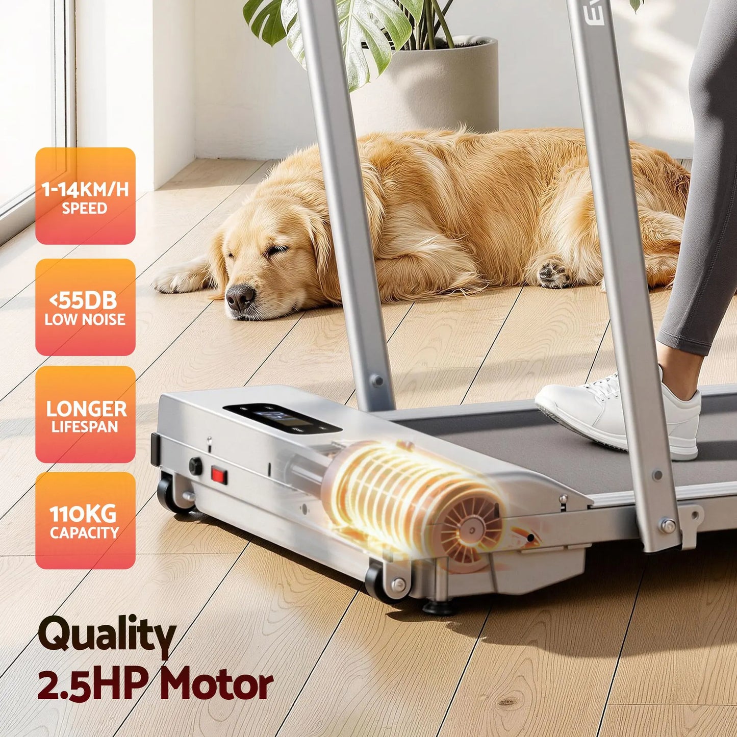 Everfit 3 in 1 Walking Pad Treadmill 12% Incline Foldable Under Desk Treadmills for Home Gym With 38cm Wide Belt Silver - Image 8