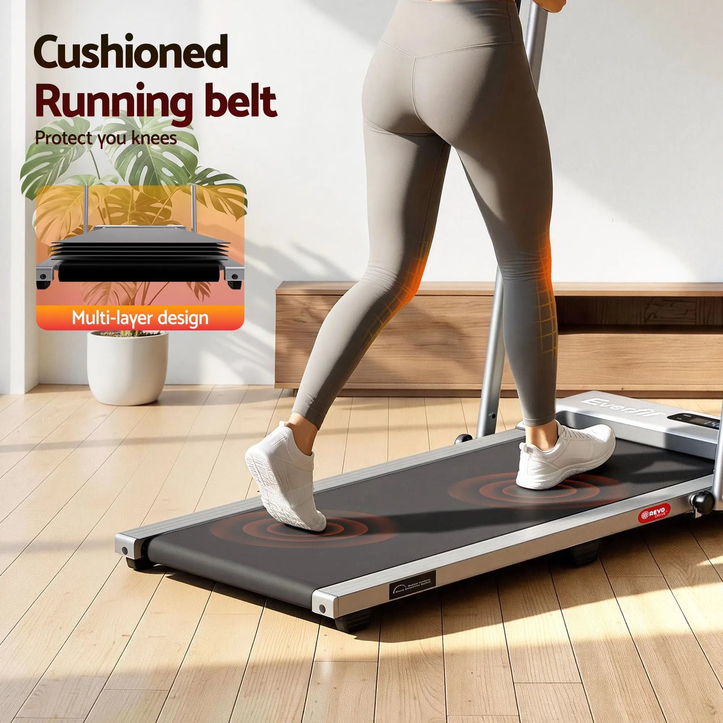 Everfit 3 in 1 Walking Pad Treadmill 12% Incline Foldable Under Desk Treadmills for Home Gym With 38cm Wide Belt Silver - Image 9