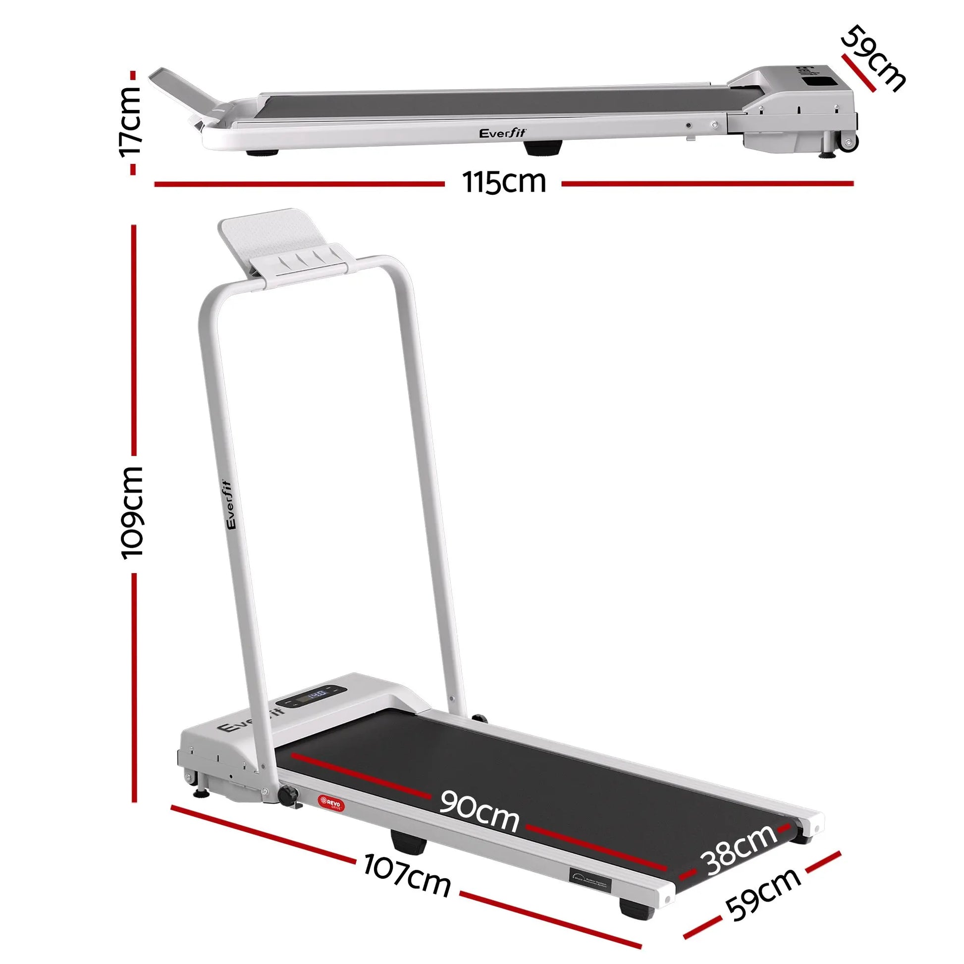 Everfit 3 in 1 Walking Pad Treadmill 12% Incline Foldable Under Desk Treadmills for Home Gym With 38cm Wide Belt White - Image 2
