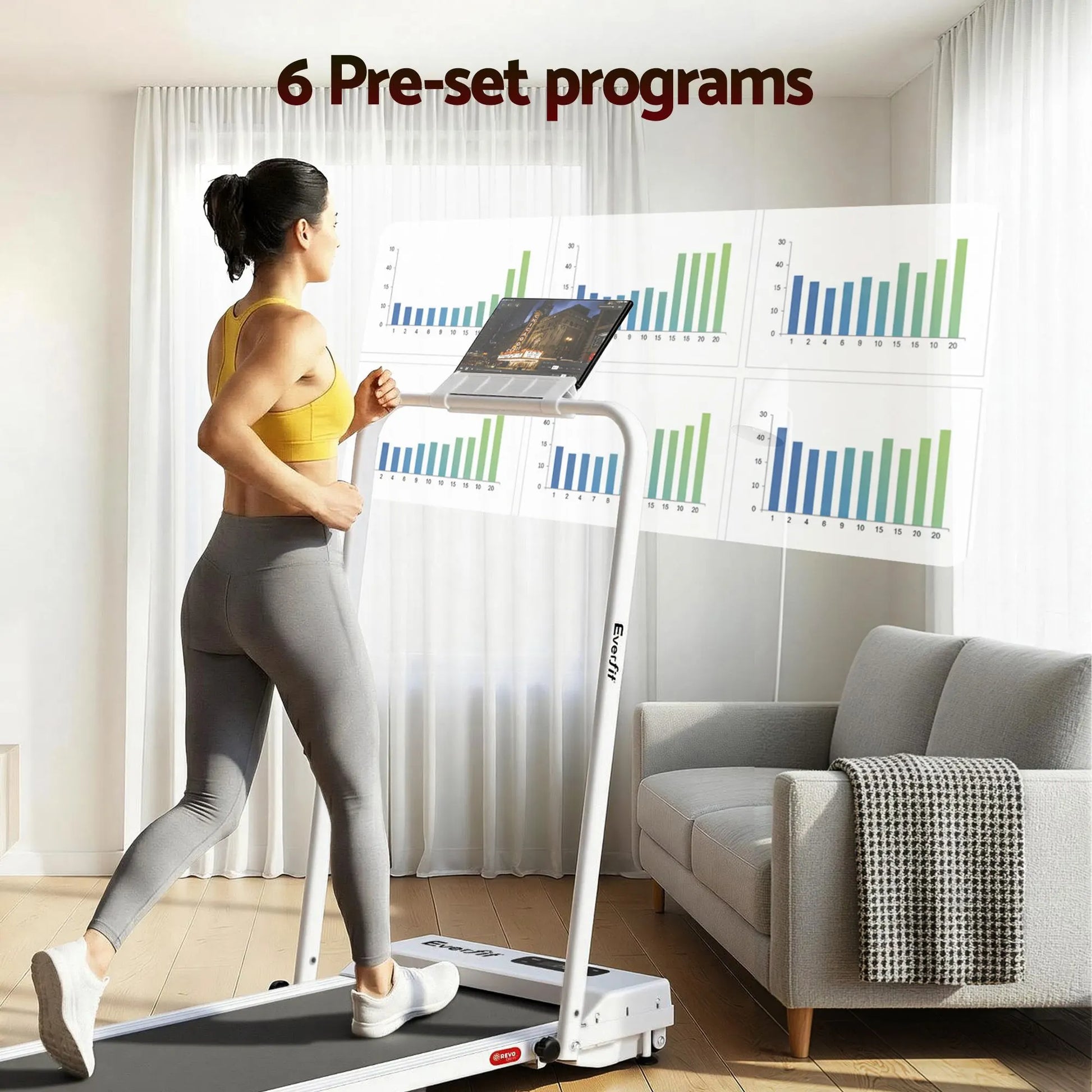 Everfit 3 in 1 Walking Pad Treadmill 12% Incline Foldable Under Desk Treadmills for Home Gym With 38cm Wide Belt White - Image 4