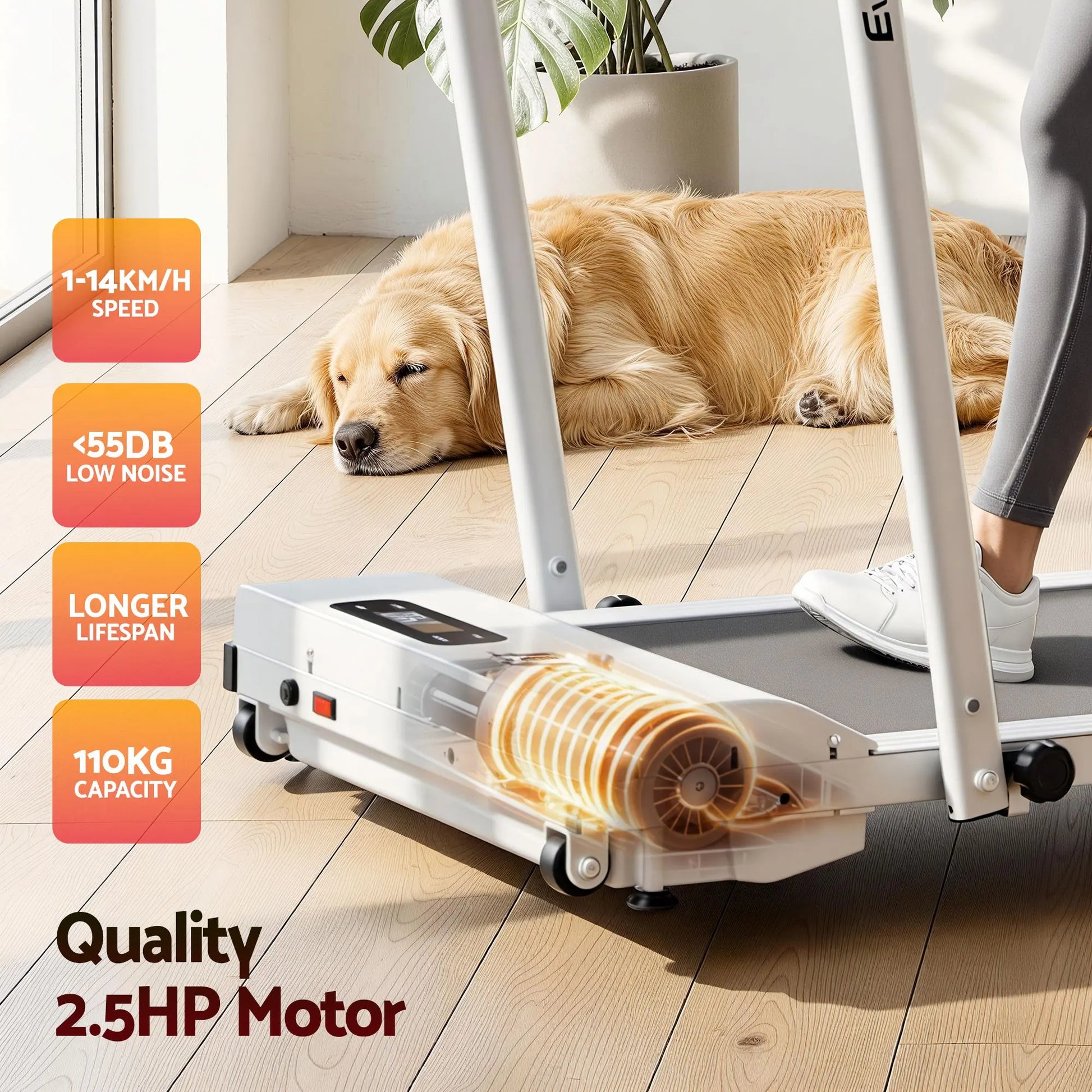 Everfit 3 in 1 Walking Pad Treadmill 12% Incline Foldable Under Desk Treadmills for Home Gym With 38cm Wide Belt White - Image 8