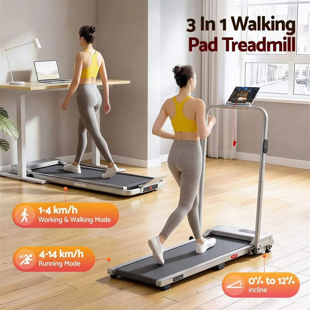 Everfit 3 in 1 Walking Pad Treadmill 12% Incline Under Desk Foldable for Home With 38cm Belt Silver - Image 5