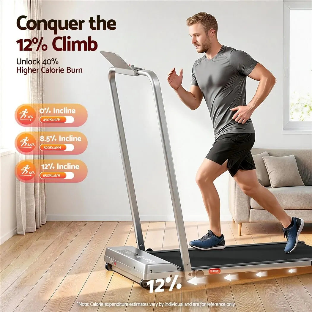 Everfit 3 in 1 Walking Pad Treadmill 12% Incline Under Desk Foldable for Home With 38cm Belt Silver - Image 7