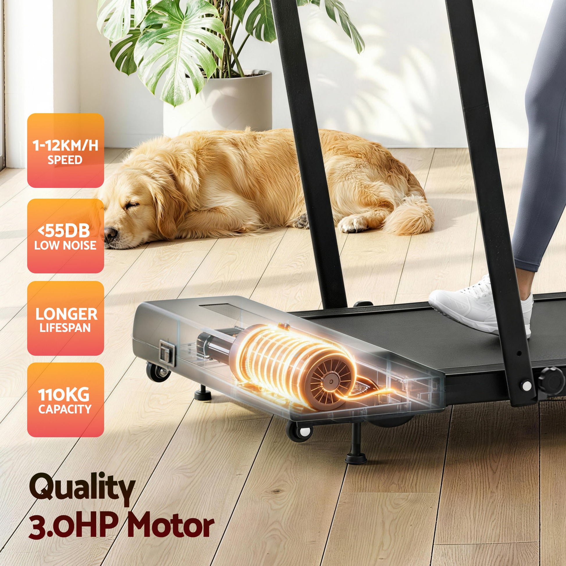 Everfit Treadmill Electric Walking Pad Incline Under Desk 380mm Black - Image 8