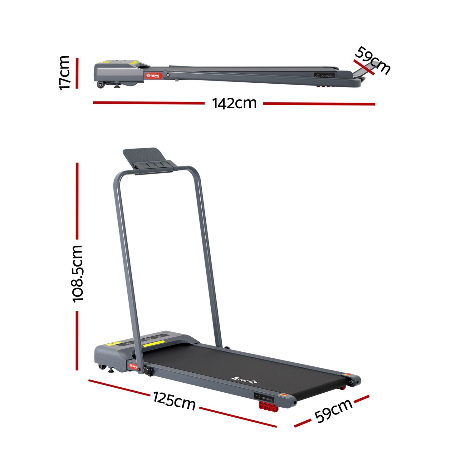 Everfit Treadmill Electric Walking Pad Incline Under Desk 380mm Grey - Image 2