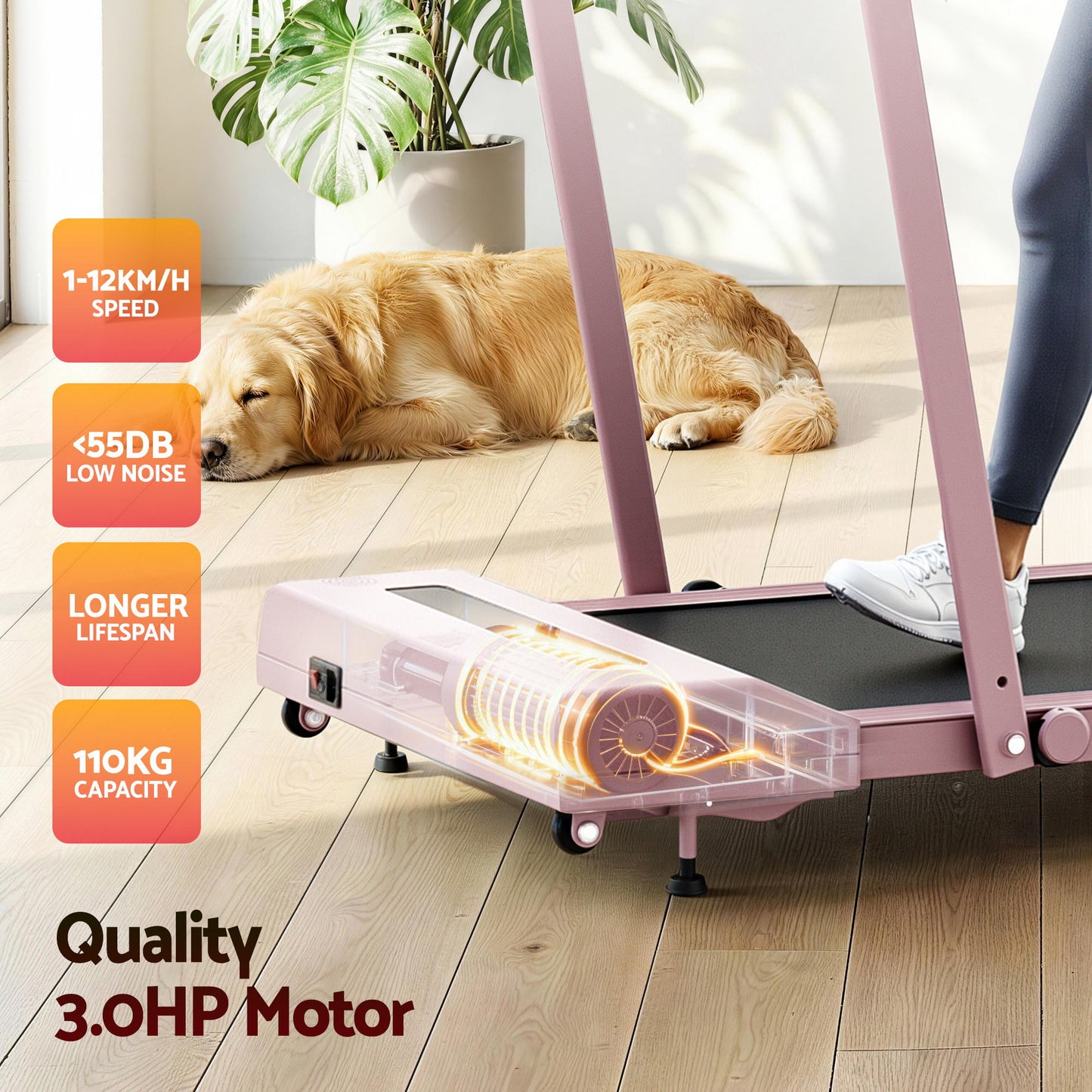 Everfit Treadmill Electric Walking Pad Incline Under Desk 380mm Pink - Image 8