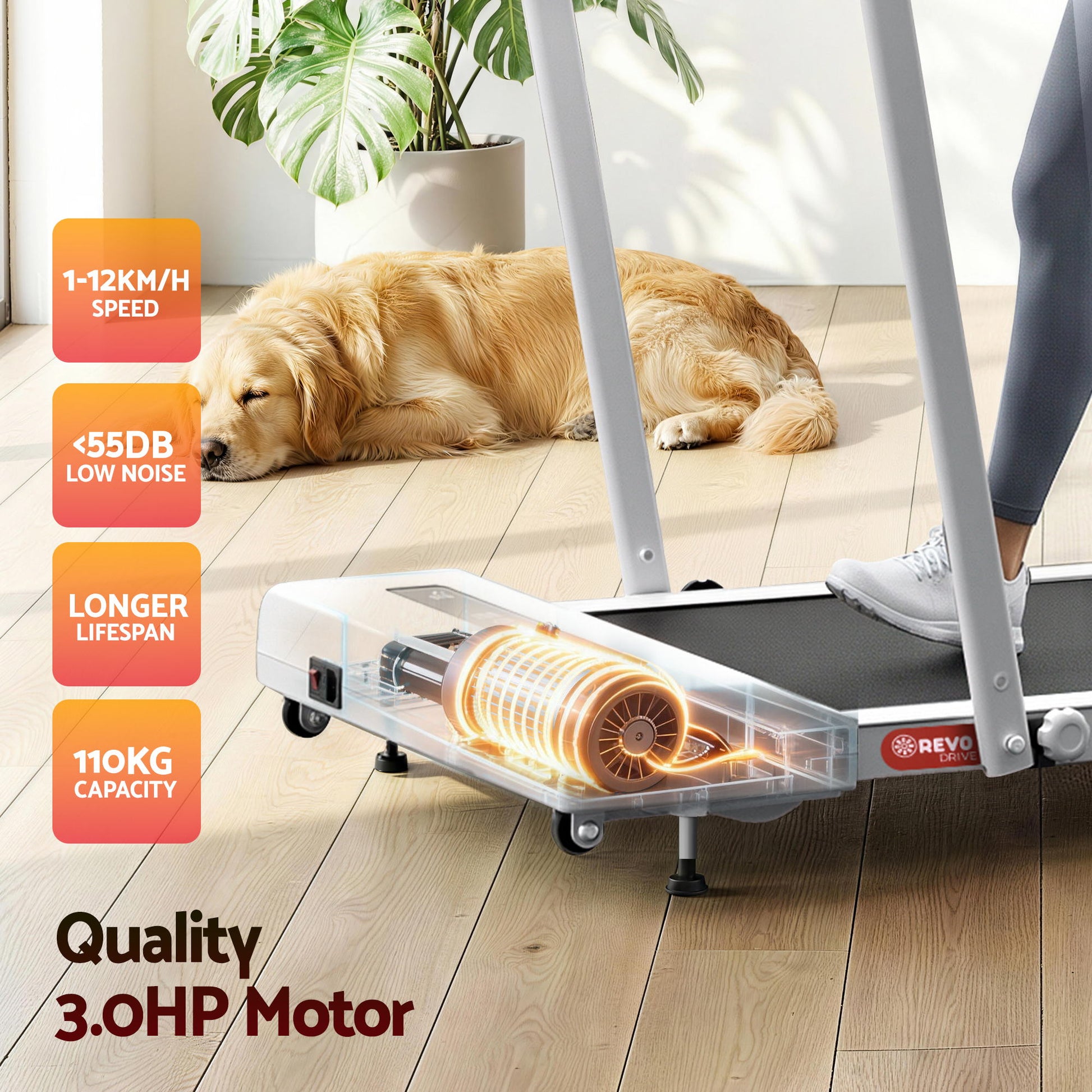Everfit Treadmill Electric Walking Pad Incline Under Desk 380mm White - Image 8
