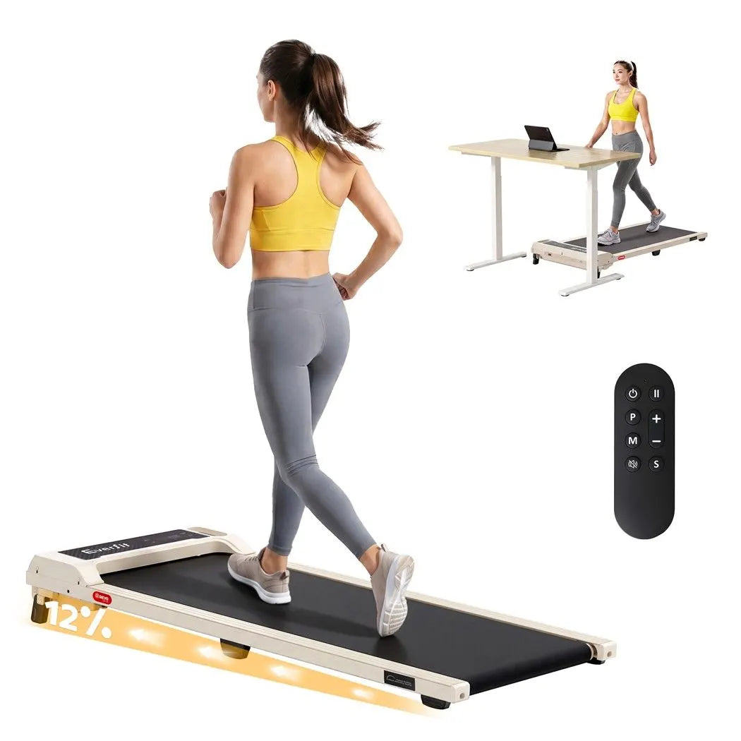 Everfit 3 in 1 Walking Pad Treadmill 12% Incline Under Desk Treadmills for Home Gym 40cmBelt Beige - Image 2