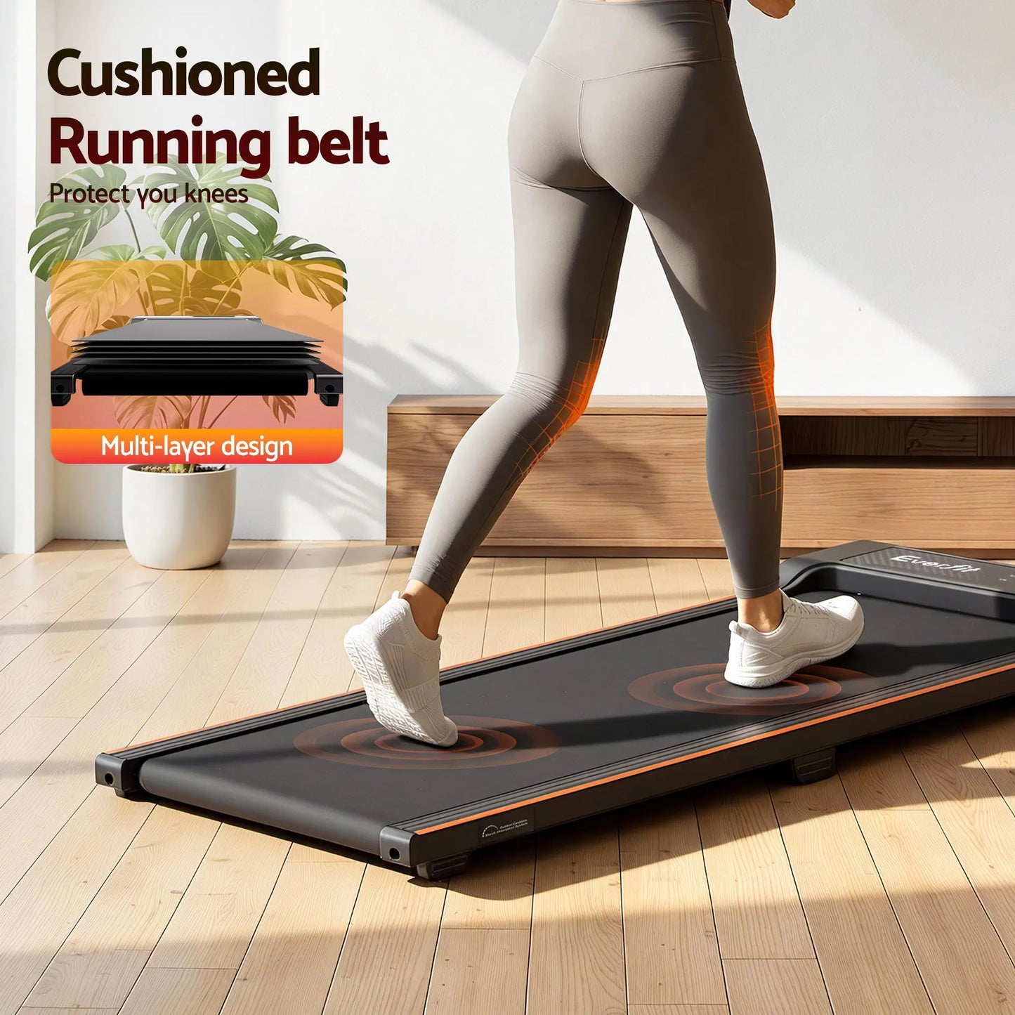 Everfit 3 in 1 Walking Pad Treadmill 12% Incline Under Desk Treadmills for Home Gym With 40cm Wide Belt Black - Image 9