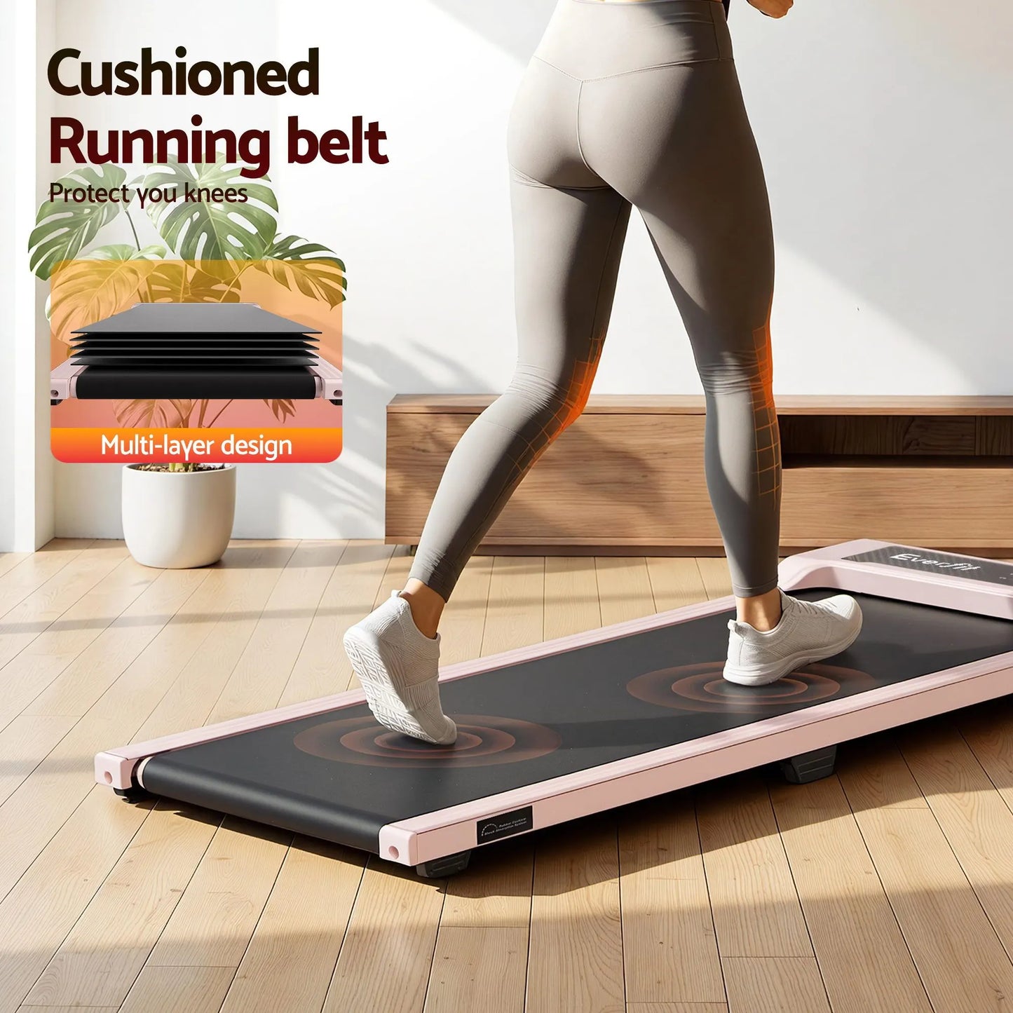 Everfit 3 in 1 Walking Pad Treadmill 12% Incline Under Desk Treadmills for Home Gym With 40cm Wide Belt Pink - Image 9