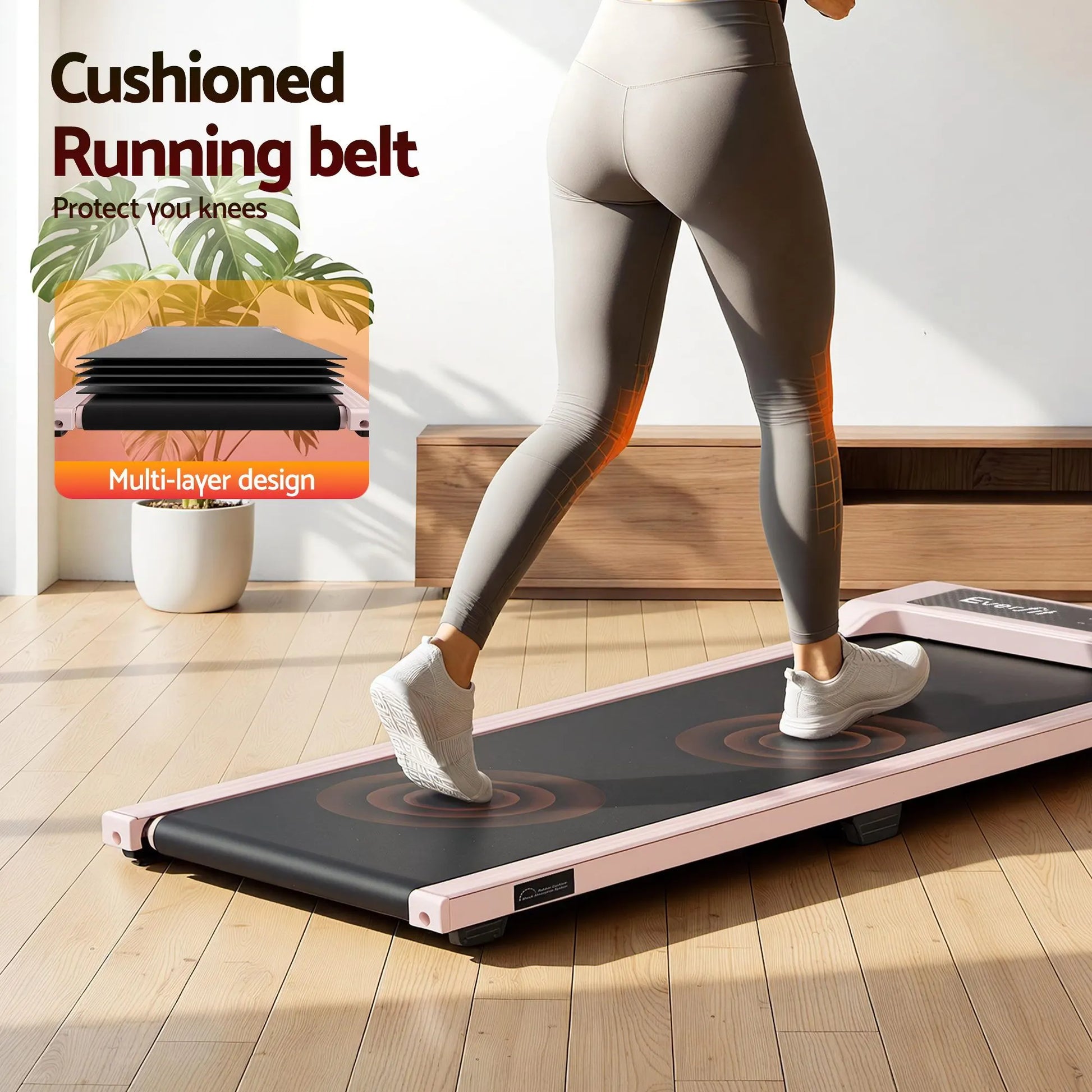 Everfit 3 in 1 Walking Pad Treadmill 12% Incline Under Desk Treadmills for Home Gym With 40cm Wide Belt Pink - Image 9