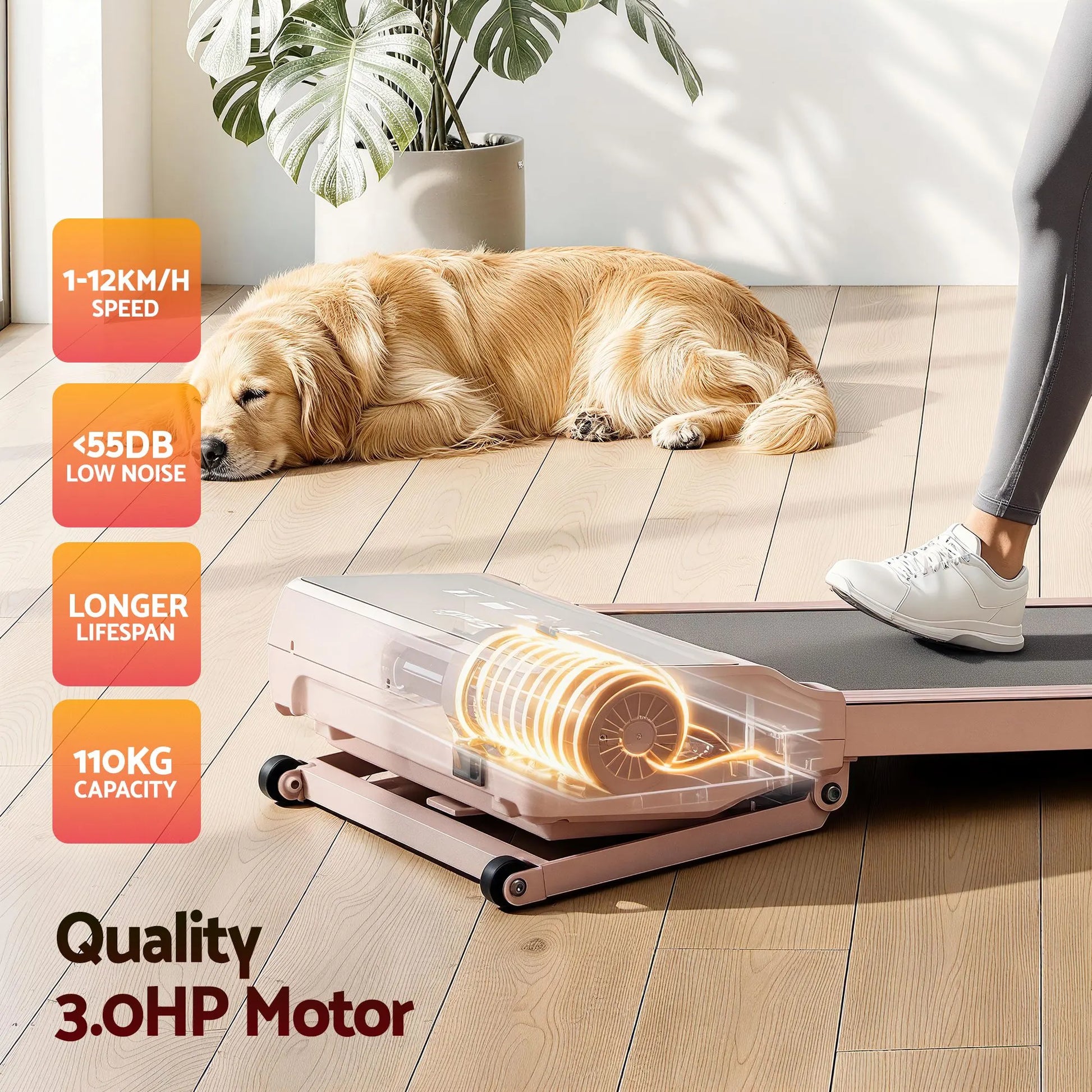 Everfit 3 in 1 Walking Pad Treadmill 20% Auto Incline Under Desk Treadmills for Home Gym With 40cm Wide Belt Pink - Image 8