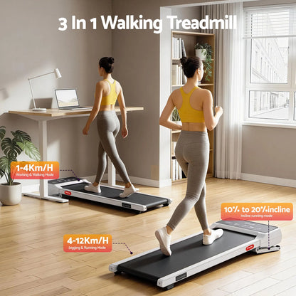 Everfit 3 in 1 Walking Pad Treadmill 20% Auto Incline Under Desk Treadmills for Home Gym With 40cm Wide Belt White - Image 3