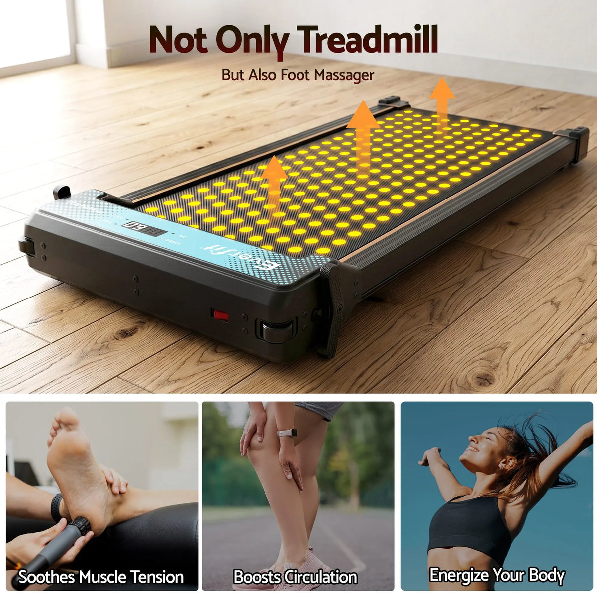 Everfit 2 in 1 Walking Pad Treadmill Dual-Sided Under Desk Treadmills with Foot Massage for Home Gym with App Control Black - Image 3