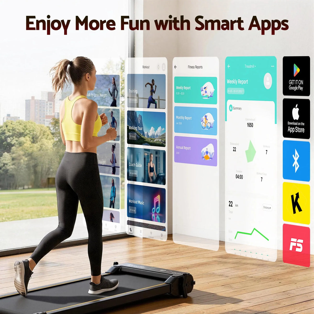 Everfit 2 in 1 Walking Pad Treadmill Dual-Sided Under Desk Treadmills with Foot Massage for Home Gym with App Control Black - Image 5