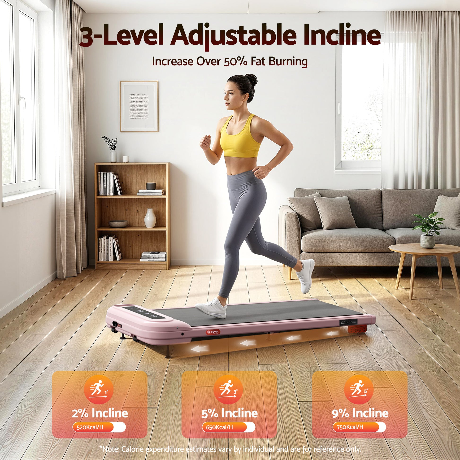 Everfit Treadmill Electric Walking Pad with Incline Under Desk Home Gym Pink - Image 4