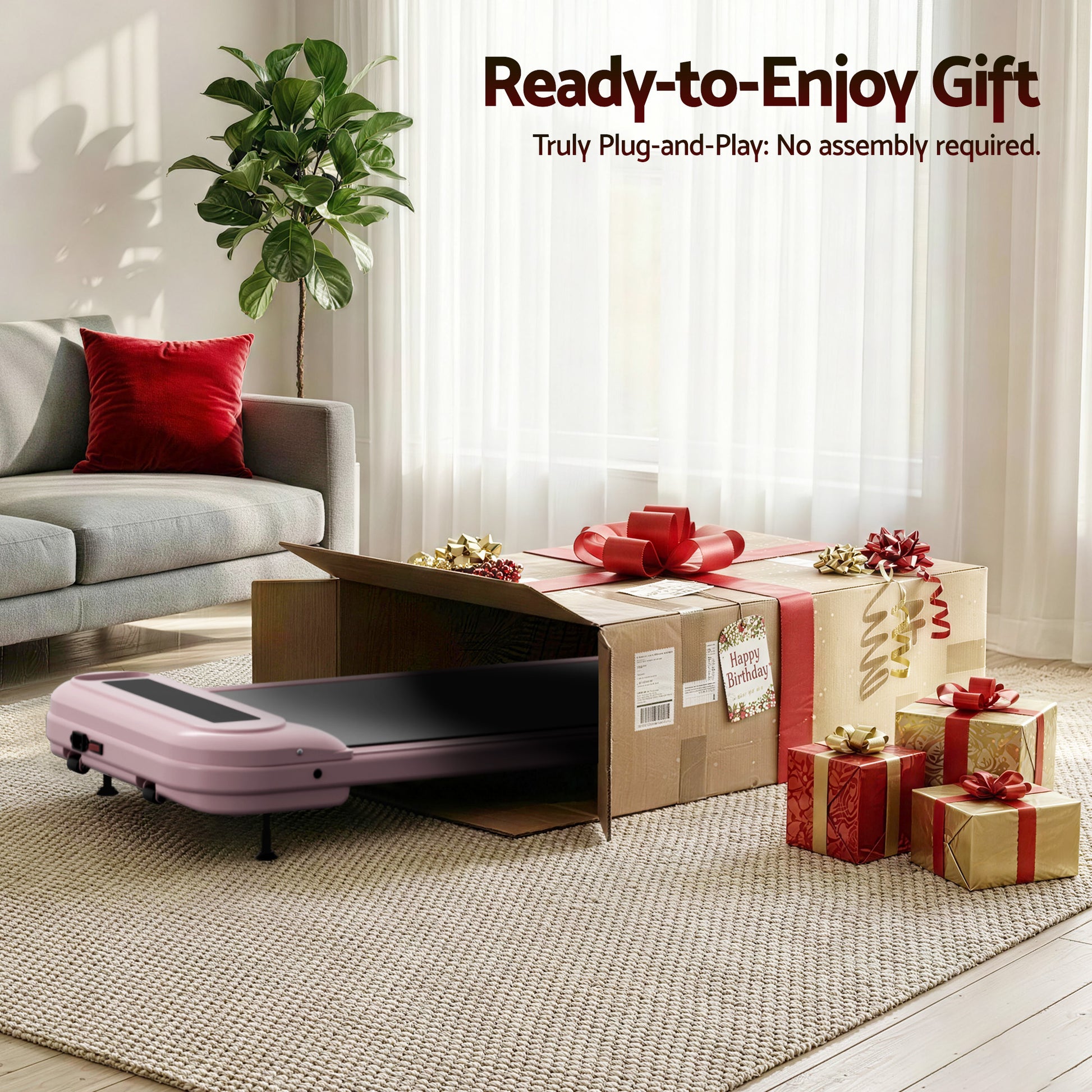 Everfit Treadmill Electric Walking Pad with Incline Under Desk Home Gym Pink - Image 9