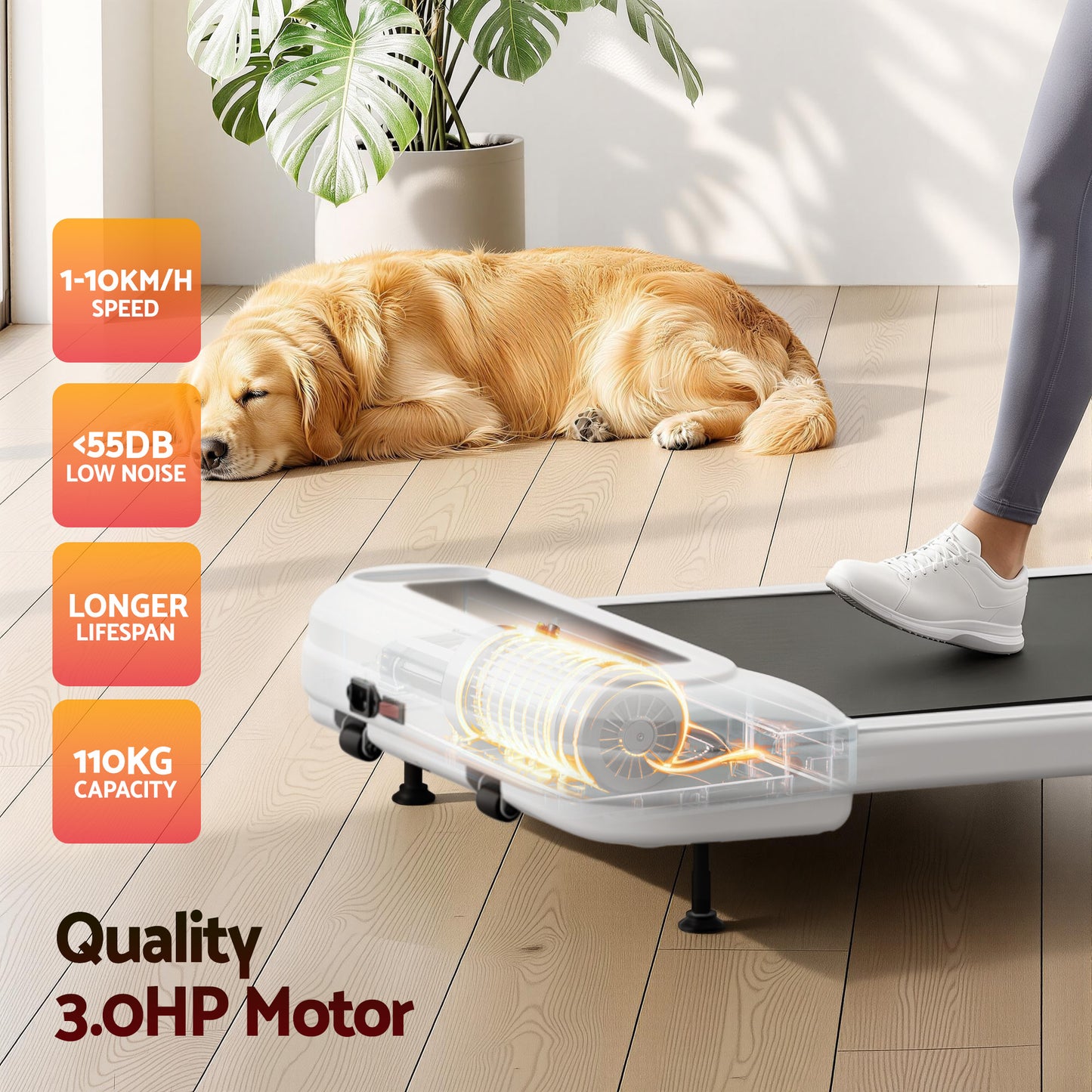 Everfit Treadmill Electric Walking Pad with Incline Under Desk Home Gym White - Image 6