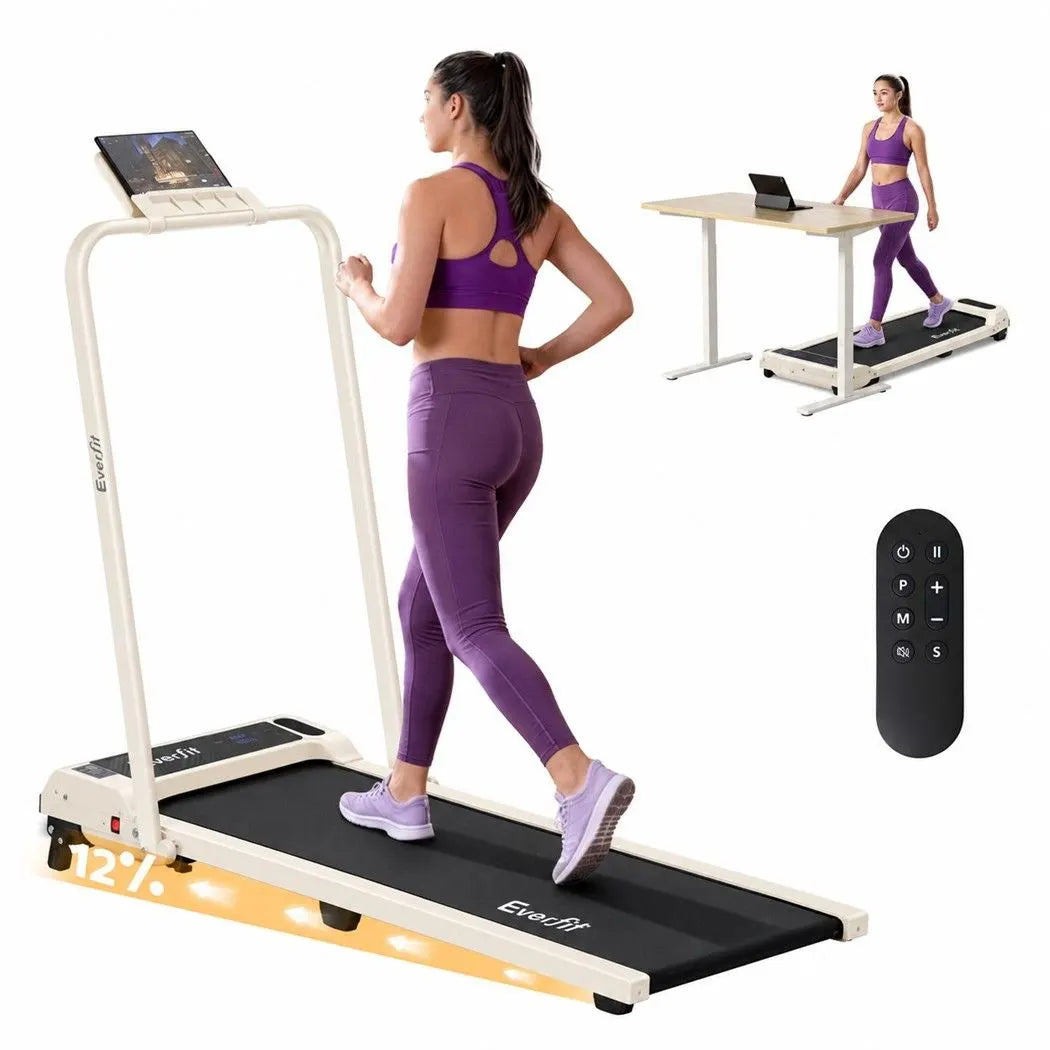 Everfit 3 in 1 Walking Pad Treadmill 12% Incline Foldable Under Desk Treadmills 40cm Belt Beige - Image 2