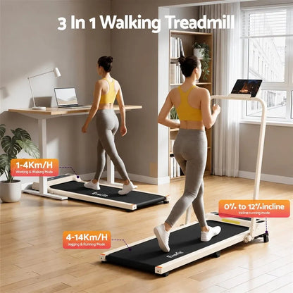Everfit 3 in 1 Walking Pad Treadmill 12% Incline Foldable Under Desk Treadmills 40cm Belt Beige - Image 5