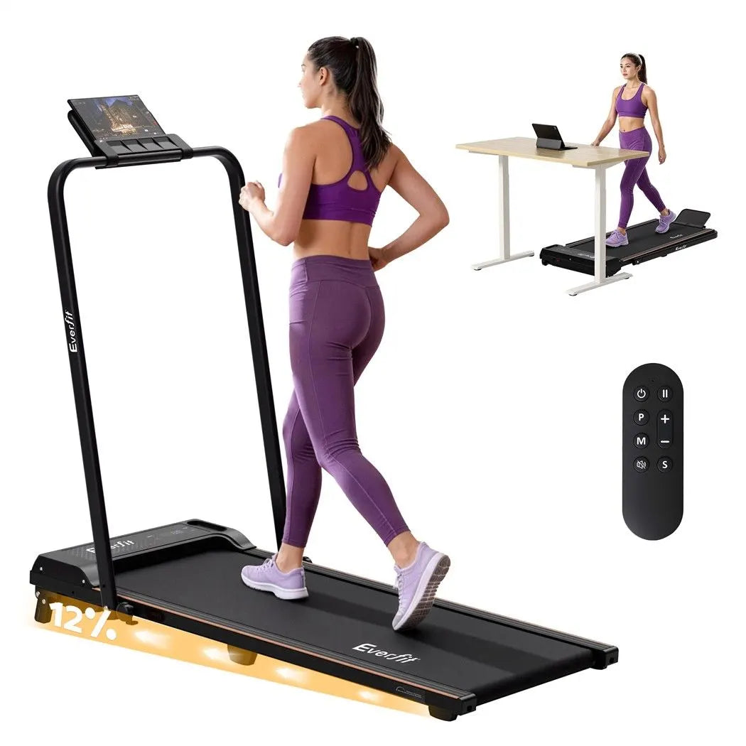 Everfit 3 in 1 Walking Pad Treadmill 12% Incline Foldable Under Desk Treadmills for Home Gym With 40cm Wide Belt Black - Image 3