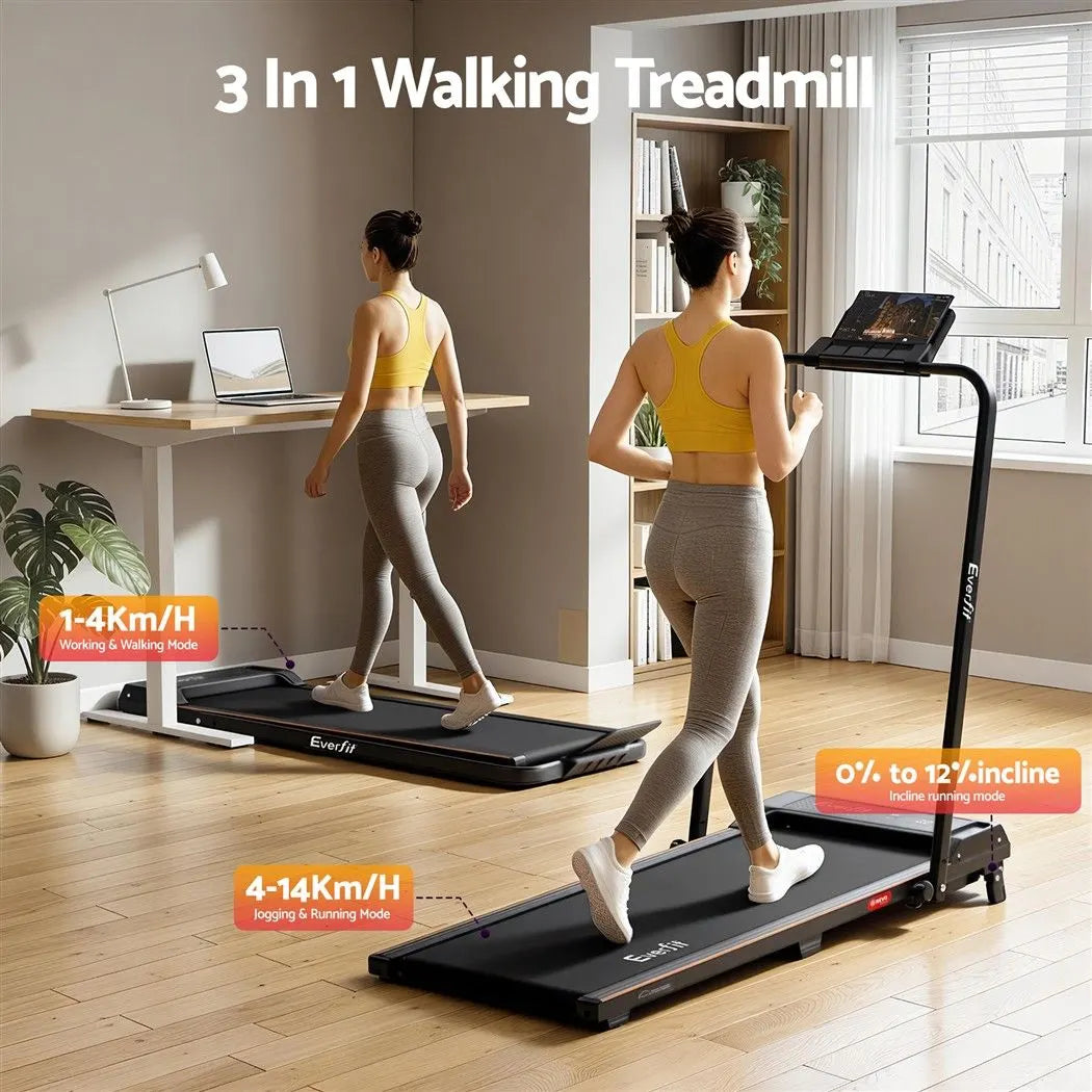 Everfit 3 in 1 Walking Pad Treadmill 12% Incline Foldable Under Desk Treadmills for Home Gym With 40cm Wide Belt Black - Image 4