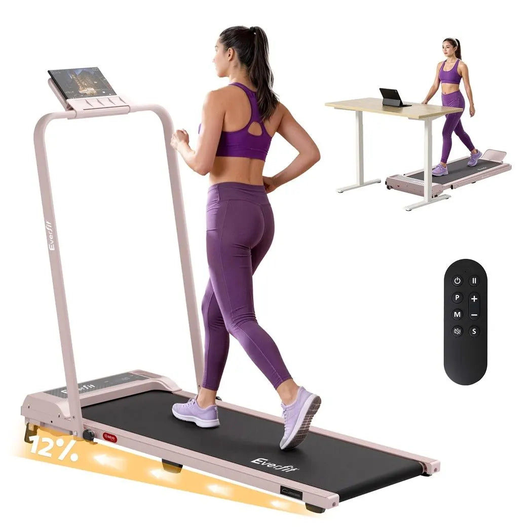 Everfit 3 in 1 Walking Pad Treadmill 12% Incline Foldable Under Desk Treadmills for Home Gym With 40cm Wide Belt Pink