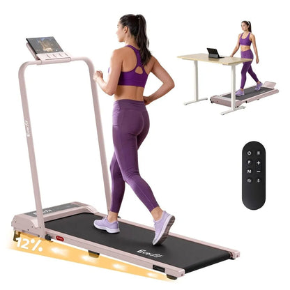 Everfit 3 in 1 Walking Pad Treadmill 12% Incline Foldable Under Desk Treadmills for Home Gym With 40cm Wide Belt Pink