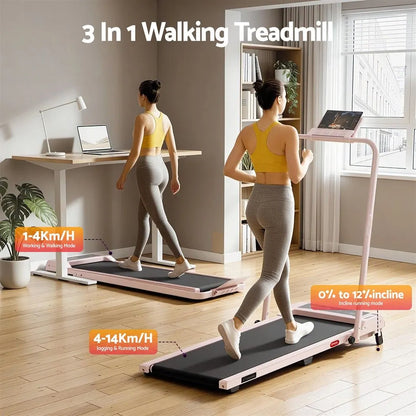 Everfit 3 in 1 Walking Pad Treadmill 12% Incline Foldable Under Desk Treadmills for Home Gym With 40cm Wide Belt Pink - Image 4