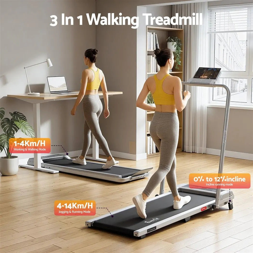 Everfit 3 in 1 Walking Pad Treadmill 12% Incline Foldable Under Desk Treadmills for Home Gym With 40cm Wide Belt Silver - Image 4
