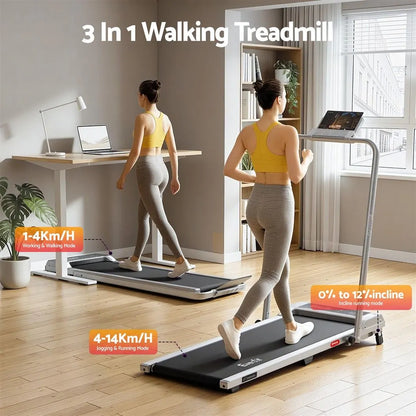 Everfit 3 in 1 Walking Pad Treadmill 12% Incline Foldable Under Desk Treadmills for Home Gym With 40cm Wide Belt Silver - Image 4