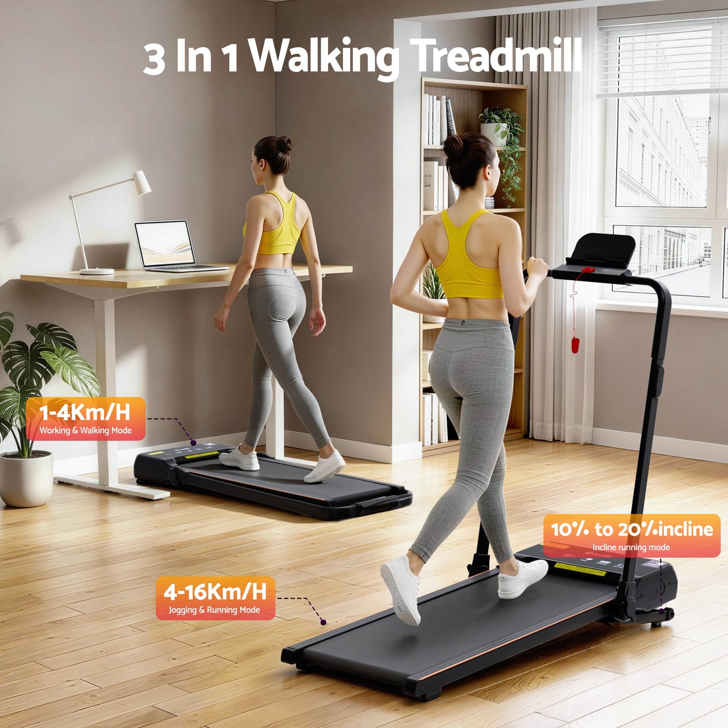 Everfit 3 in 1 Walking Pad Treadmill 20% Auto Incline Under Desk Foldable Treadmills for Home With 40cm Wide Belt - Image 3