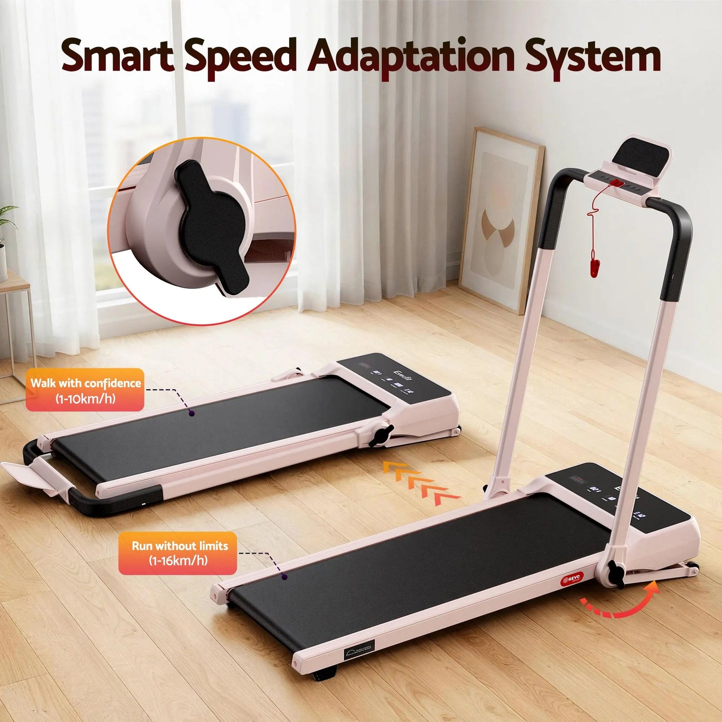 Everfit 3 in 1 Walking Pad Treadmill 20% Auto Incline Under Desk Foldable Treadmills for Home With 40cm Wide Belt Pink - Image 5