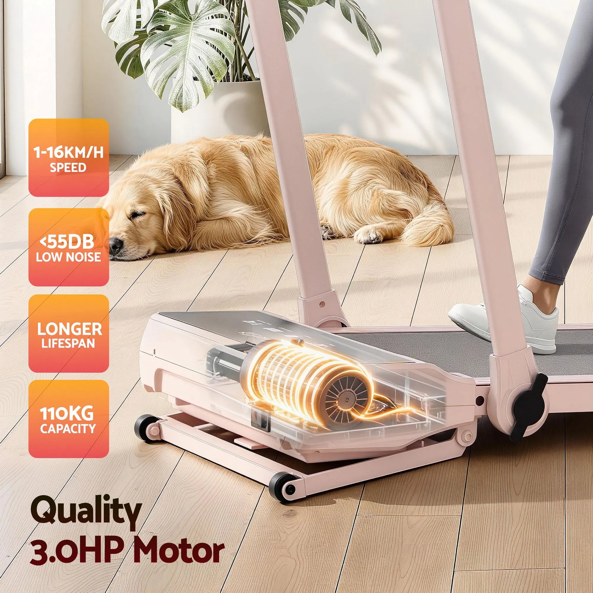Everfit 3 in 1 Walking Pad Treadmill 20% Auto Incline Under Desk Foldable Treadmills for Home With 40cm Wide Belt Pink - Image 9