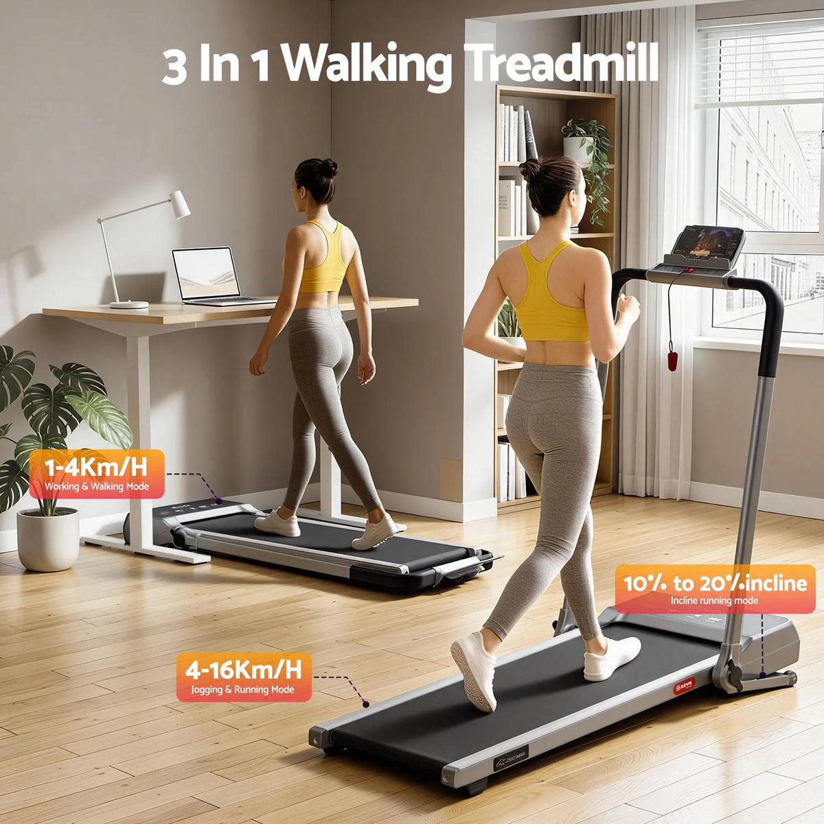 Everfit 3 in 1 Walking Pad Treadmill 20% Auto Incline Under Desk Foldable Treadmills for Home With 40cm Wide Belt Silver - Image 3