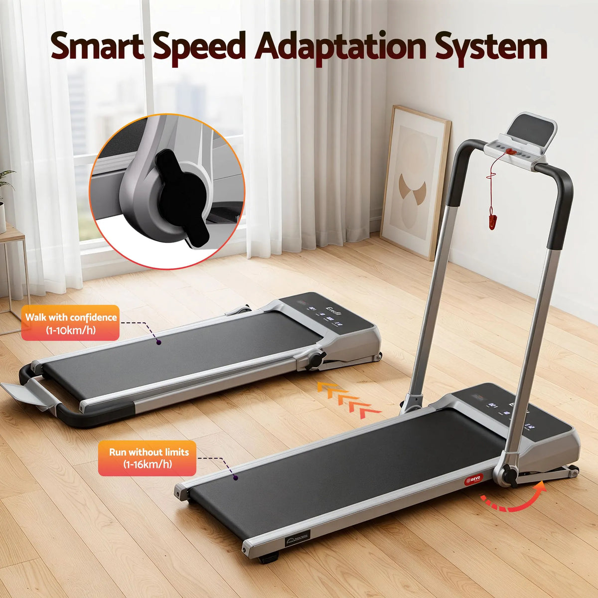 Everfit 3 in 1 Walking Pad Treadmill 20% Auto Incline Under Desk Foldable Treadmills for Home With 40cm Wide Belt Silver - Image 4