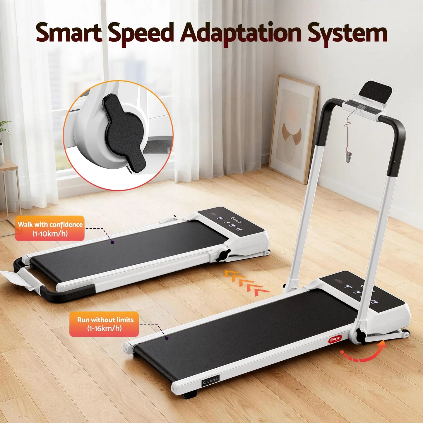 Everfit 3 in 1 Walking Pad Treadmill 20% Auto Incline Under Desk Foldable Treadmills for Home With 40cm Wide Belt White - Image 5