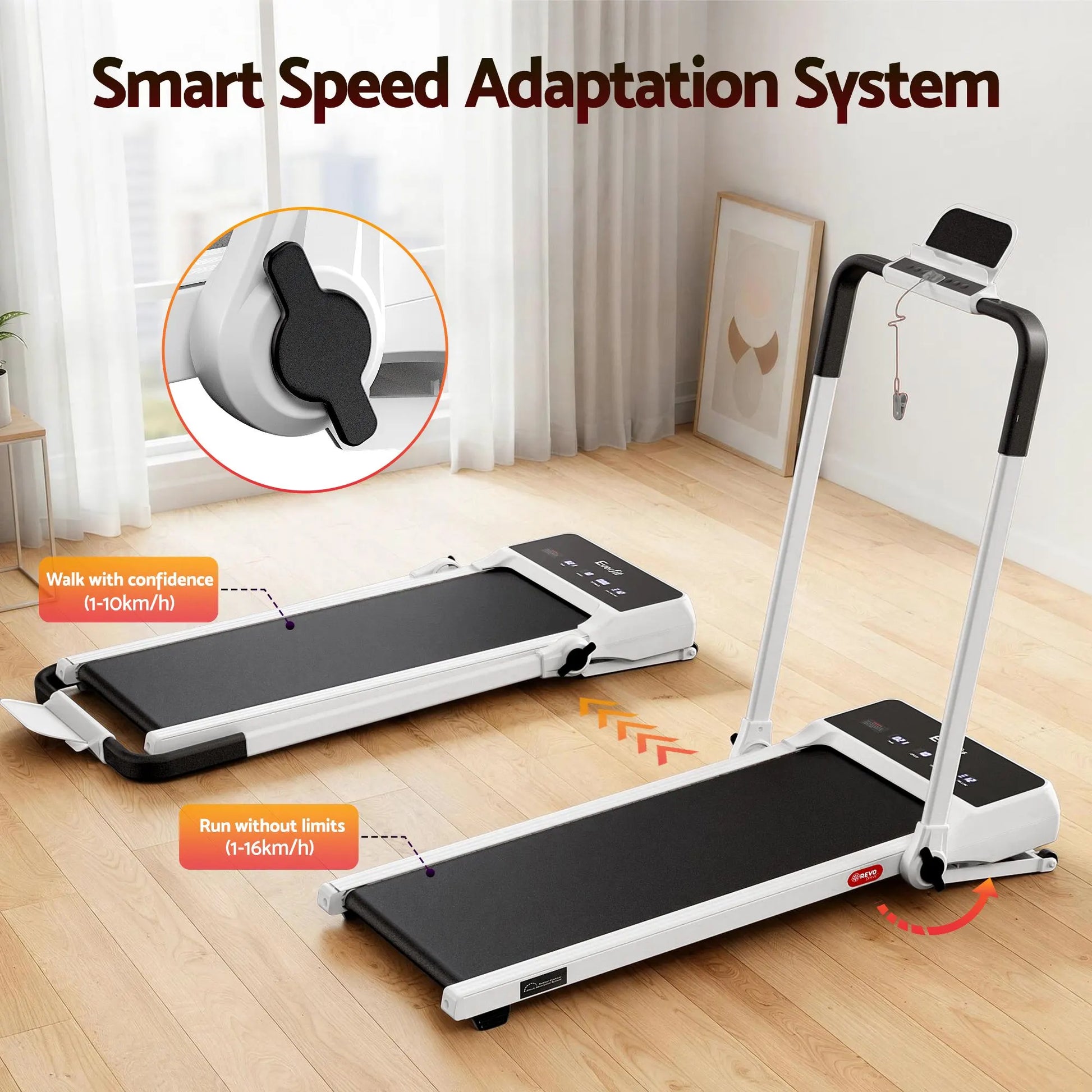 Everfit 3 in 1 Walking Pad Treadmill 20% Auto Incline Under Desk Foldable Treadmills for Home With 40cm Wide Belt White - Image 5