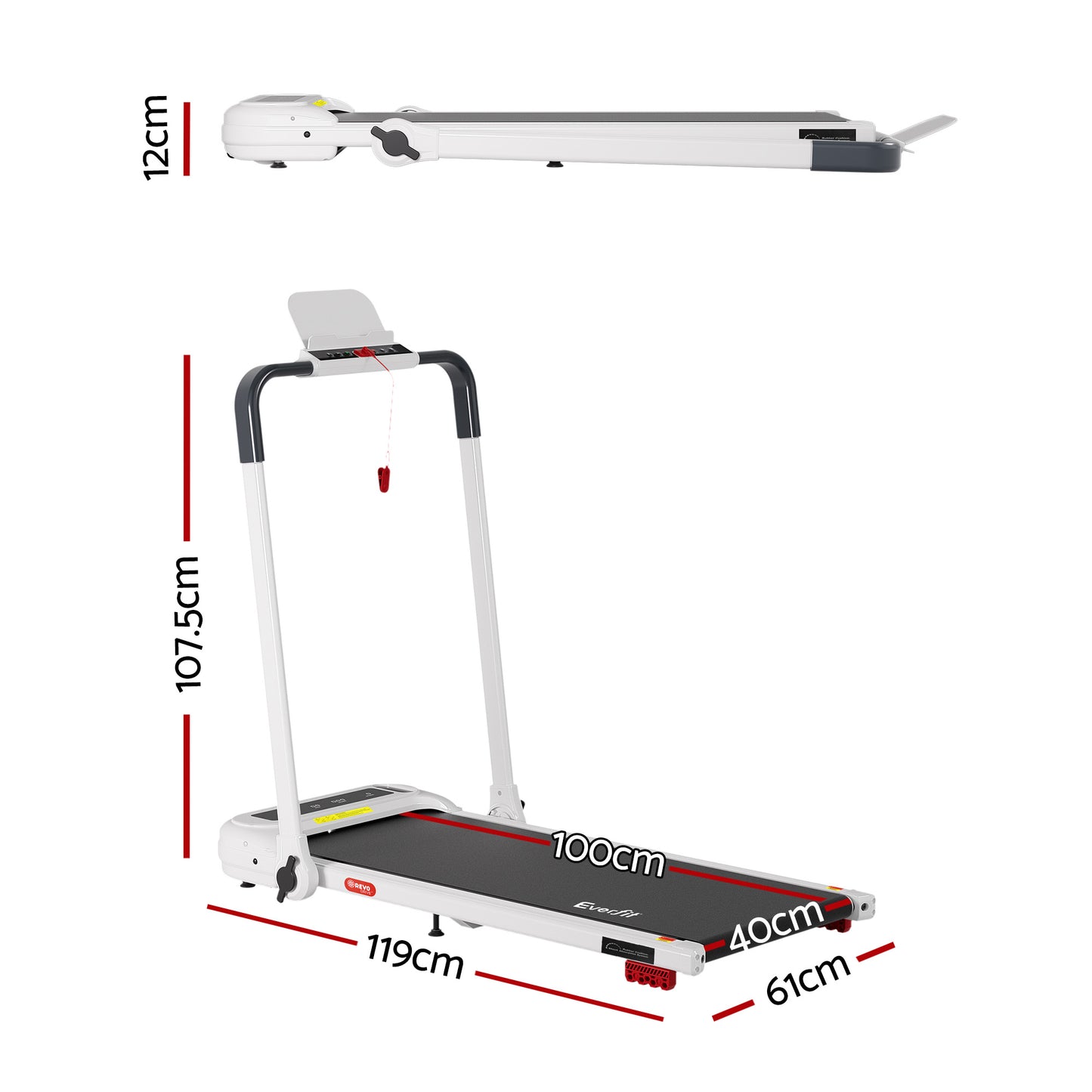 Everfit Treadmill Electric Walking Pad with Incline Foldable for Home Gym White - Image 9